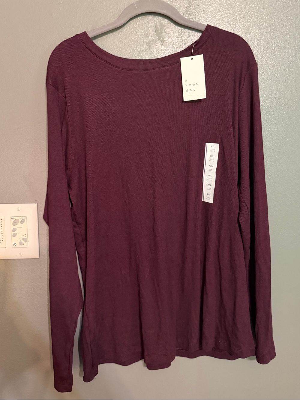 NWT A New Day Plum Burgundy Long Sleeve Crewneck Tee Shirt Size XXL